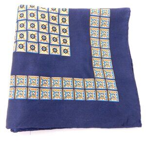 Vintage Navy Blue Silk Pocket Square with MCM Geometric Patterns | EUC